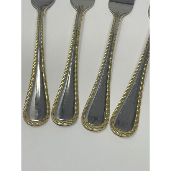 Oneida GOLDEN BELMONT Stainless Rope Edge Gold Accent Salad Forks 7” Set Of 4 - Picture 3 of 7
